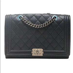 Chanel Boy Navy Blue Calf Skin Leather